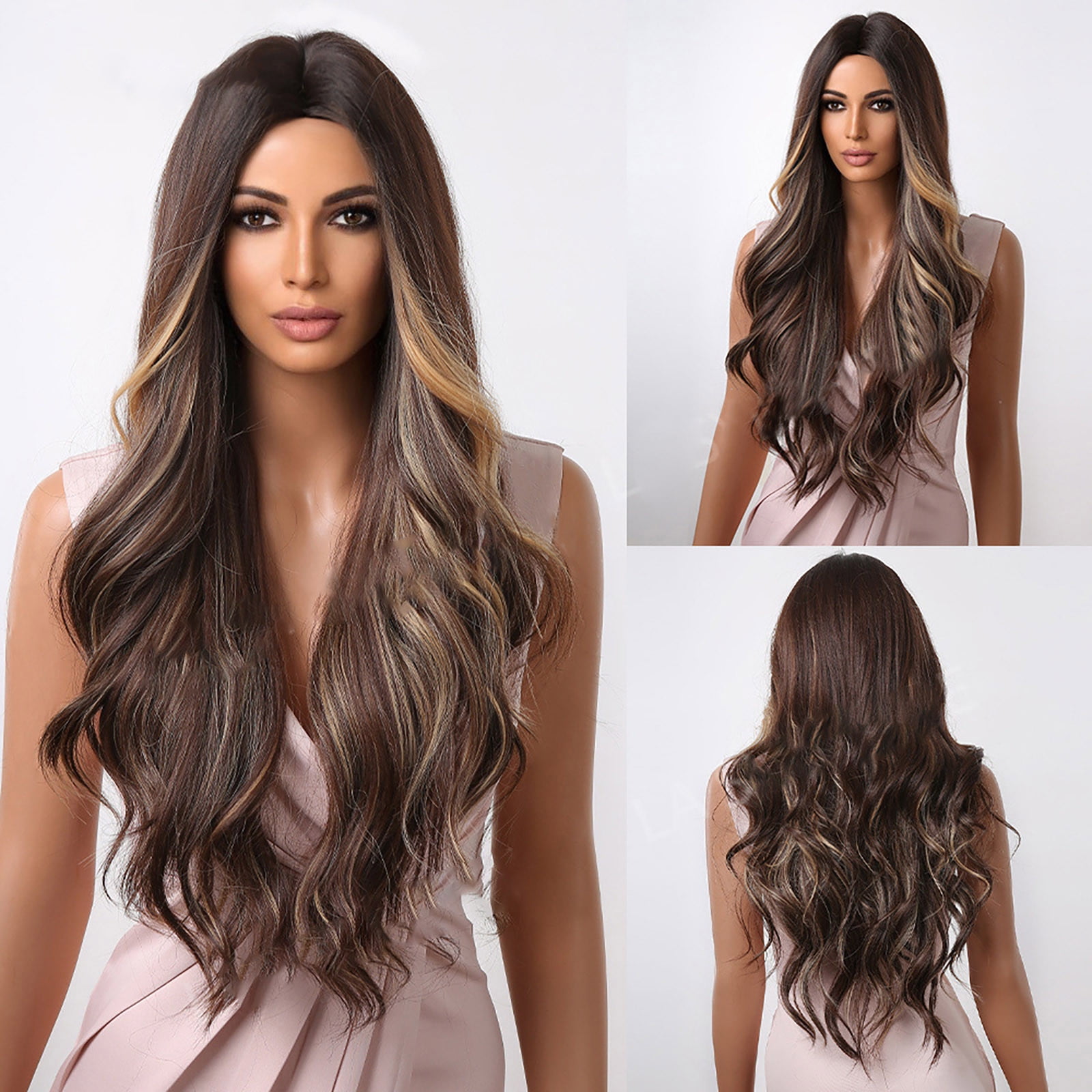26 Inch Long Wavy Synthetic Wig Heat Resistant Natural Looking Middle Part Amazon.com : YBYMCAI White Wig - Long White Wavy Wigs for  main image 4