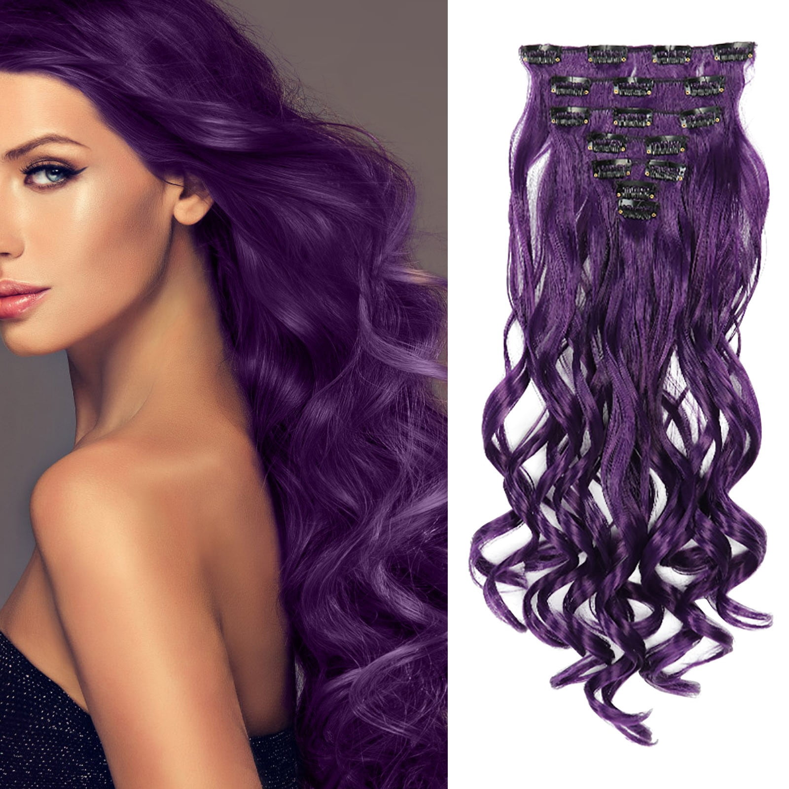 Blonde & Purple Ombre Human Hair Clip Extensions Blonde and Purple Set of Clip in Human Hair Extensions  main image 2