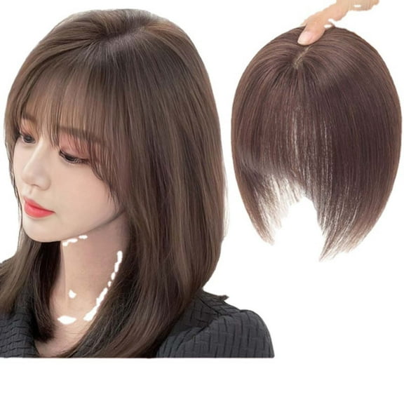 LEHOZIHEQ Clip in Bangs, Human Hair Wispy Bangs Clip in Hair Extensions, Medium Brown Air Bangs Fringe with Temples Hairpieces for Women Curved Bangs for Daily Wear