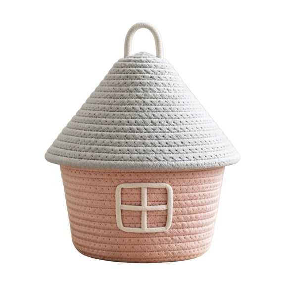 LEHOZIHEQ Cotton Rope Woven Desktop Storage Basket, Cute House Shaped Decorative Organizer Bin, Portable Cosmetics & Small Sundries Container