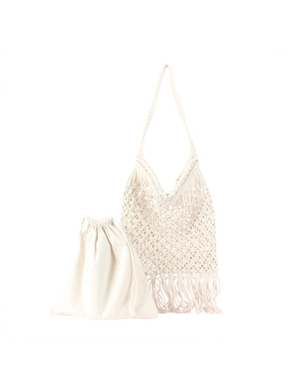 Crochet Hobo Bag for Women, Woven Macrame Tote Bag, Summer Vacation Beach Boho Shoulder Purse with Tassels