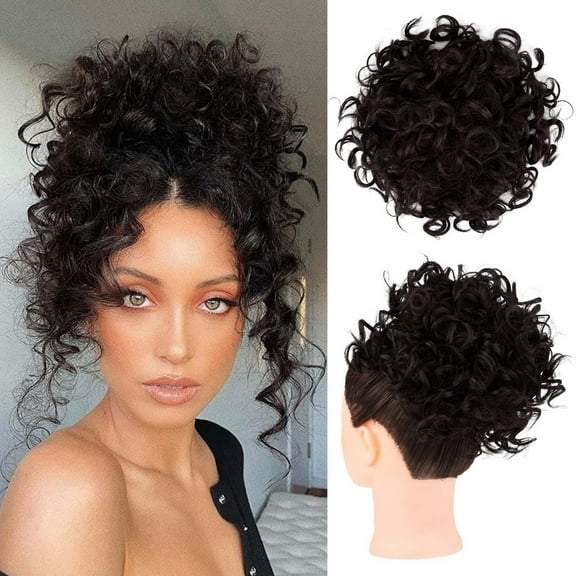 LEHOZIHEQ Curly Hair Bun, Messy Bun Hair Piece, Short Curly Ponytail Extension Elastic Drawstring Loose Wave Curly Hair Buns Hair Piece Synthetic for Women Daily Use