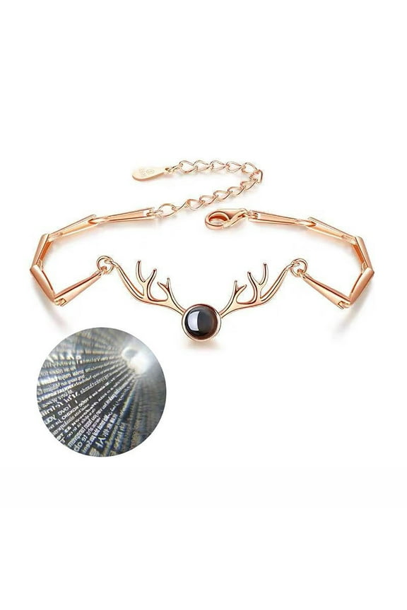 Deer Bracelet for Women Girls, 925 Silver Adjustable Bracelet Jewelry Gift for Women Girls, I You 100 Different Languages Elk Bracelet Fashion Bracelet Projection Bracelet Valentine's Day