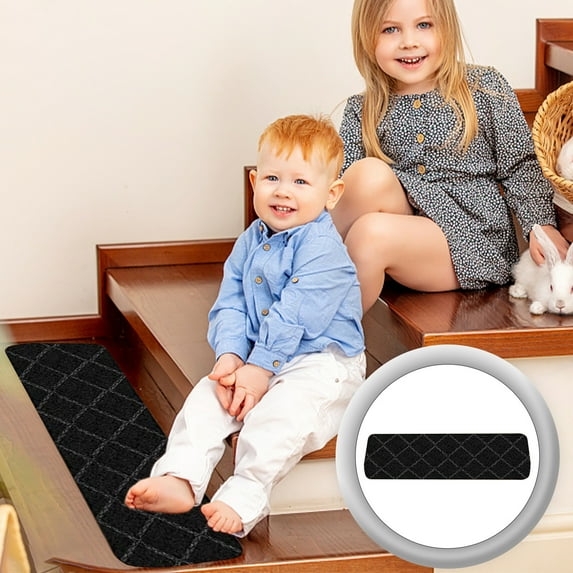 LEHOZIHEQ Edging Stair Treads Non-Slip Corner Indoor Stair Runners for Wooden Steps,Landing Slip Resistant Stair Rugs for Kids and Dogs, 106% Polyester TPE Backing