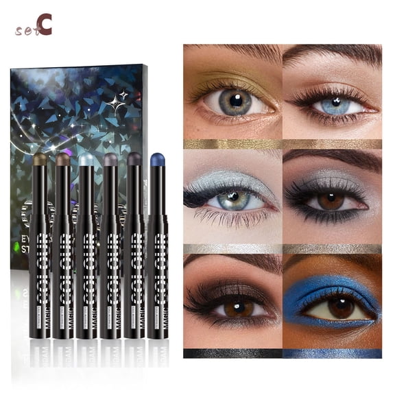 LEHOZIHEQ Eyeshadow Pen, Eyeshadow Stick Set, 6-Color High Gloss Pearlescent Finish Waterproof Lazy Eye Makeup Pen for Silkworm Daily and Party Looks