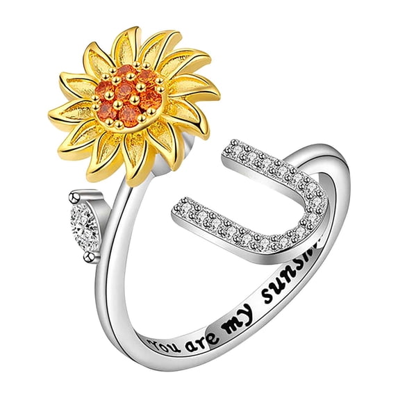 LEHOZIHEQ Fidget Rings for Anxiety for Women, Sunflower Spinner Open Adjustable Ring, Daisy Stress Relieving Rings Jewelry Gift for Women