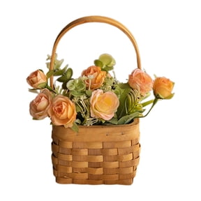 LEHOZIHEQ Flower Basket with Handle, Imitation Rattan Woven Picnic Basket, Flower Girl Baskets for Wedding Valentine's Day, Storage Basket for Home Decor
