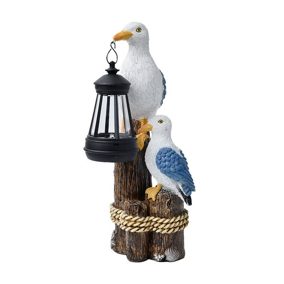 LEHOZIHEQ Garden Statue with Solar Lantern, Resin Seagull Seabird Figurine, Mediterranean Style Sculptures for Lawn Decor Unique Ornament