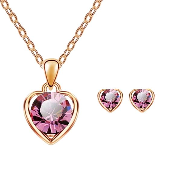 LEHOZIHEQ Jewelry Sets for Women, Hypoallergenic Jewelry Set, Crystal Heart Pendant Necklace Earrings