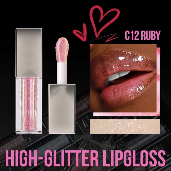 LEHOZIHEQ Lip Stick, Sparkling Lip Gloss Large Brush Head Mirror Pearl Lip Gloss 6-Color Moisturizing Fine Sparkling Liquid Lipstick3.5ml