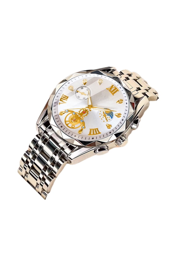 Men Watches, Automatic Business Luxury Diamond Self Winding Watch for Men Stainless Steel Wrist Watch