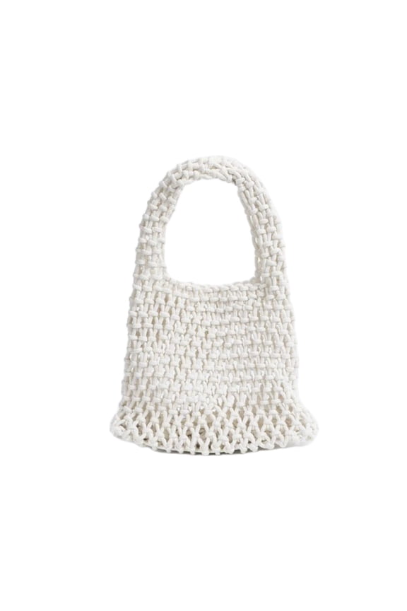 Mini Clutch Handbag, Fishing Net Bucket Bag, Cotton Rope Crochet Drawstring Woven Beach Bag Small Tote for Women Girls