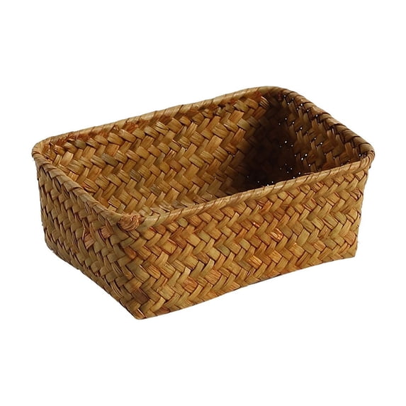 LEHOZIHEQ Natural Wicker Basket, Rectangular Handwoven Seagrass Basket, Storage Bins Home Organizer Bins, for Shelf Wardrobe Desktop Home Decor