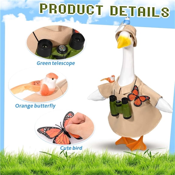 LEHOZIHEQ Porch Goose Outfits, Spring Porch Goose Bird Watching Outfit Set, Bird Watching Safari Adventure Costume with Hat, Binoculars, Butterfly & Birds