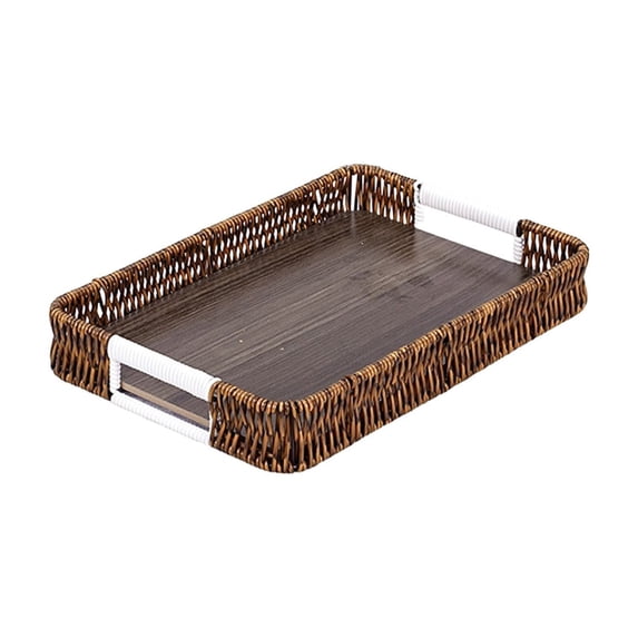 LEHOZIHEQ Rectangle Wicker Tray, Rattan Serving Trays with Handles, Decorative Woven Wicker Organizer Baskets Storage Tray for Coffee Table, Bread, Fruit