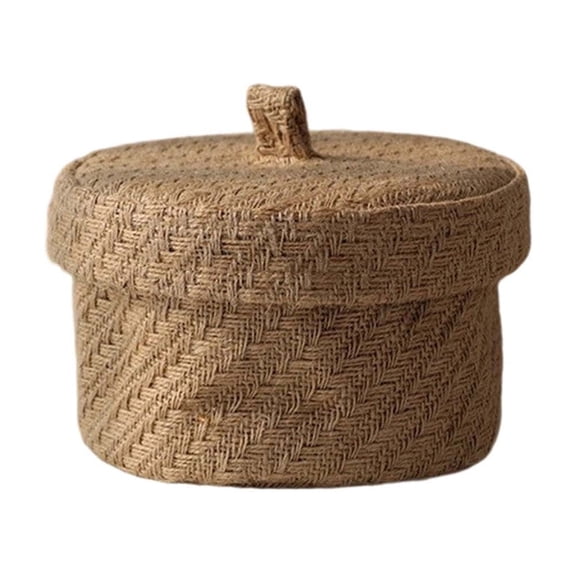 LEHOZIHEQ Round Rattan Storage Boxes with Lids, Handwoven Wicker Basket, Small Baskets for Shelves, Boho Organizer Desk, Living Room Home Decoration
