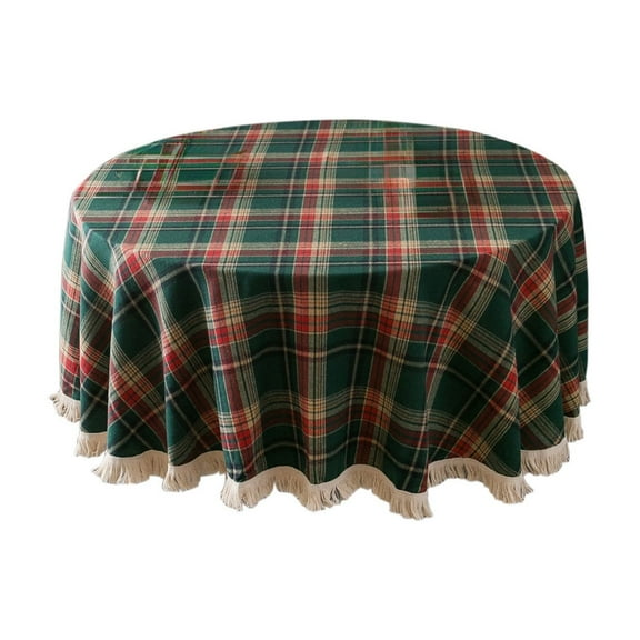 LEHOZIHEQ Round Tablecloth, Scottish Tartan Striped Round Tablecloth, Rustic Holiday Tartan Plaid, for Xmas Dining Room Kitchen Party
