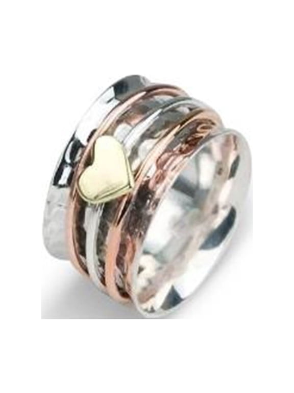 Self Love Spinner Heart Ring, Two Color Rotating Heart Ring, Anxiety Relief Band Ring, Jewelry for Women Men Lovers Couples