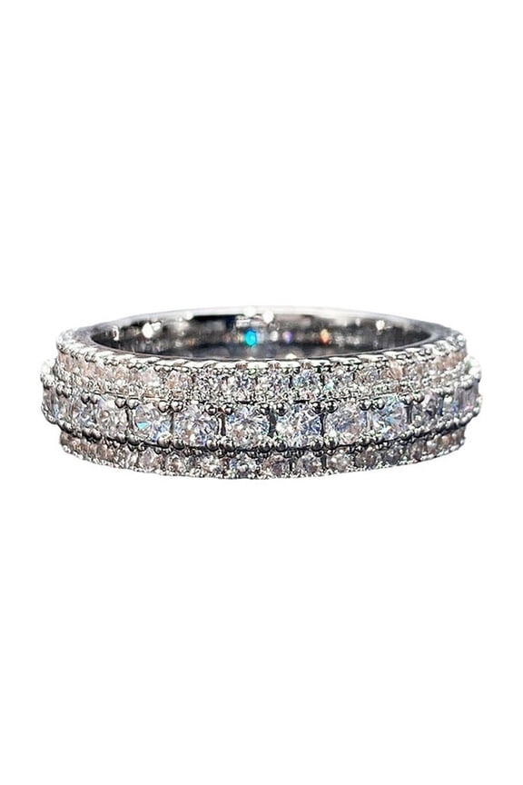 Shiny Full Diamond Gemstone Ring, Cubic Zirconia Rings CZ Diamond Multi Row Ring Eternity Engagement Wedding Band Ring for Women