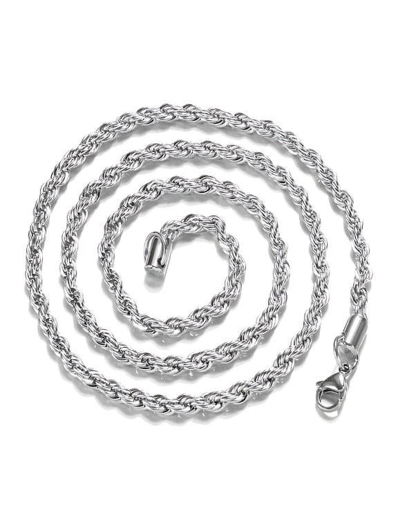 Silver Chain for Mens Necklace, Twist Chain Necklace, Stainless Steel Rope Jewelry for Men & Women Rope Chain for Pendant