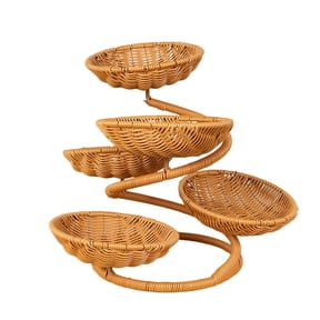 LEHOZIHEQ Small Woven Fruit Basket Stand, Imitation Rattan Baskets, Farmhouse Rustic Vegetable Storage, Salad Buffet Server Countertop Display