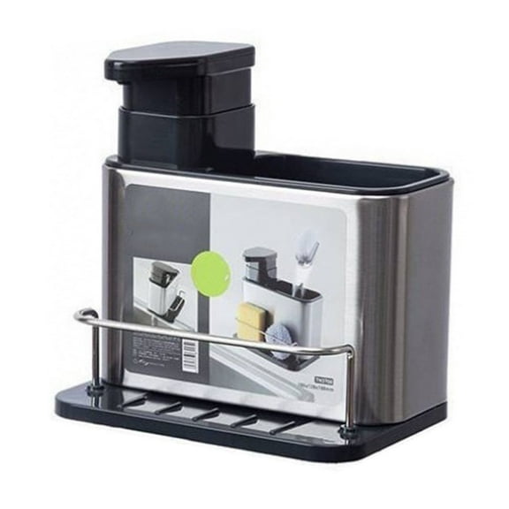 LEHOZIHEQ Soap Dispenser, Stainless Steel 3-in-1 Kitchen Sponge Holder, Refillable Dish Soap Dispenser for Kitchen Sink Organization