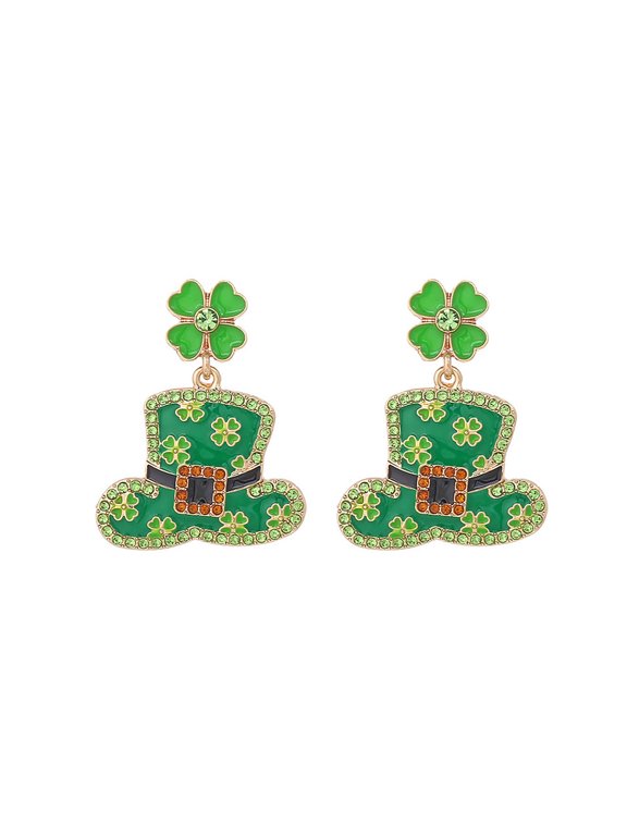St. Patrick's Day Green Hat Rainbow Earrings, Good Luck Dangling Earrings, Irish St. Patrick's Day Decorations Accessories