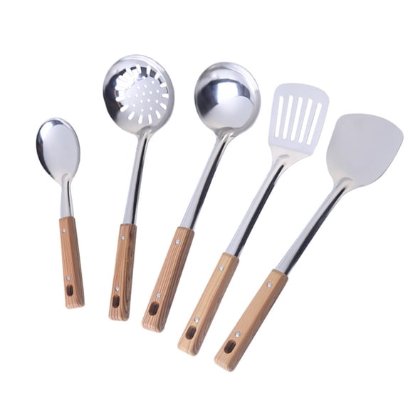 LEHOZIHEQ Stainless Steel Kitchen Utensils, 5 Pcs Cooking Utensils Set, Serving Spoon, Ergonomic Handle, Easy to Clean