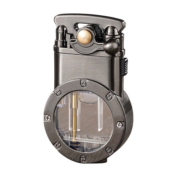 LEHOZIHEQ Steampunk Butane Torch Lighter, Retro Windproof Lighter, Cool Lighter with Transparent Visible Gas Tank, Portable Lighter (Without Butane)