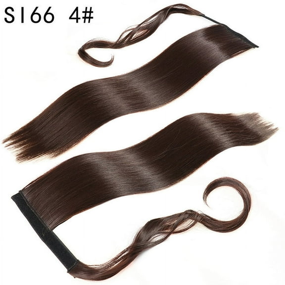LEHOZIHEQ Straight Ponytail Extension, 26 Inch Long Straight Wrap Around Ponytail for Women Clip in Ponytail Hair Extensions Synthetic Brown Hair Pony Tails Hairpieces Daily