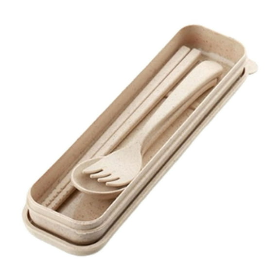 LEHOZIHEQ Travel Utensils Set with Case, Portable Cutlery Set, 3 Sets Wheat Straw Utensils, Reusable Spoon Knife Forks Tableware