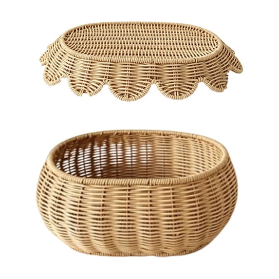 LEHOZIHEQ Water Hyacinth Baskets, Wicker Organizer Bins with Scalloped Lids, Decorative Scalloped Baskets for Storage, Wicker Baskets for Organizing and Decor