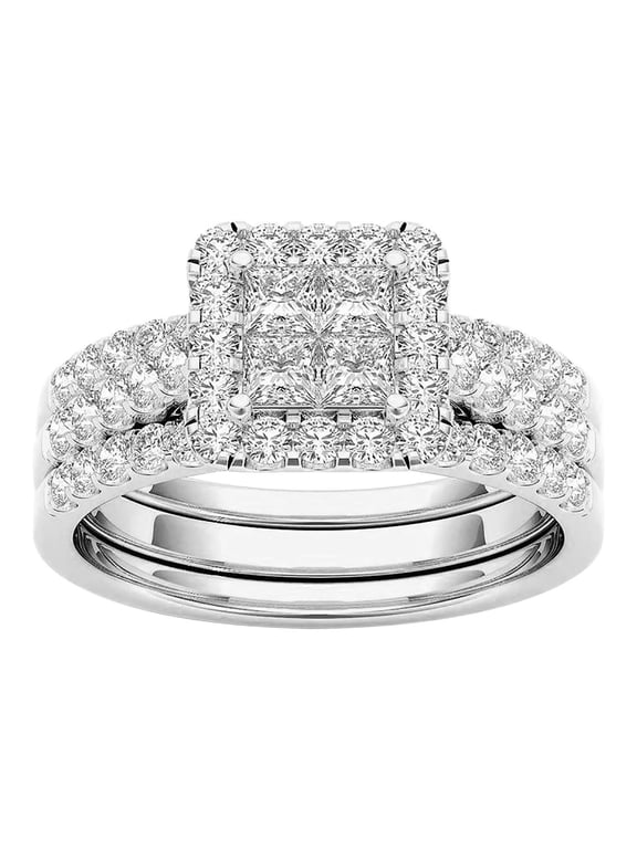 Wedding Ring for Women, Princess Cut Cubic Zirconia Engagement Promise Bridal Fashion Cute White Gold Plated Ring Gift Jewelry