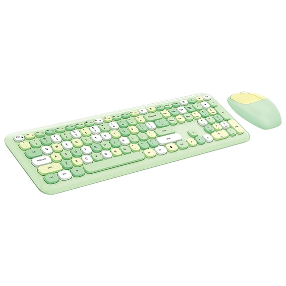 LEHOZIHEQ Wireless Keyboard and Mouse Combo, Retro Typewriter Keyboard with Round Keycaps, 2.4GHz USB Cute Wireless Keyboard Mouse for Computer, Desktop, Laptop and Computer