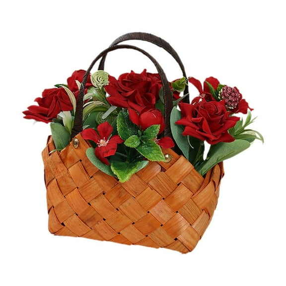 LEHOZIHEQ Wood Baskets Woven, Wicker Cachepot, Handheld Flower Basket Simulation Flowers Decorative Ornaments