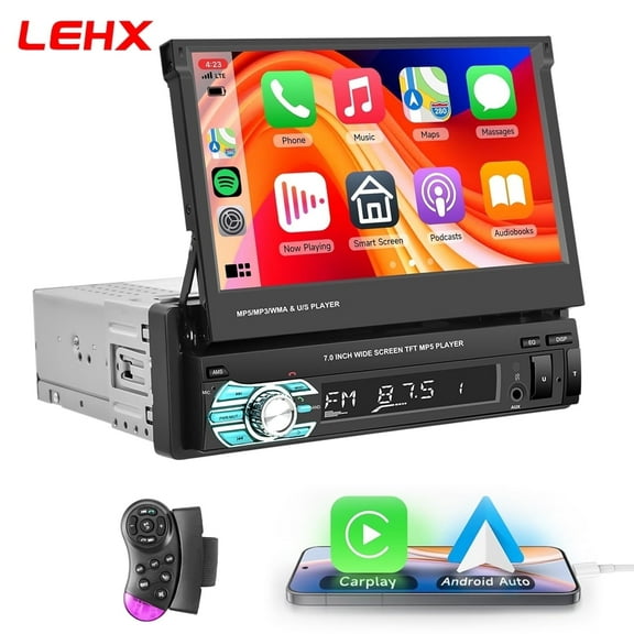LEHX 1 Din 7" Touchscreen Out Screen Car Stereo Radio in Dash Head Unit Bluetooth FM Audio Aux USB Cable Charging Mirror Link wired Carplay Android Auto