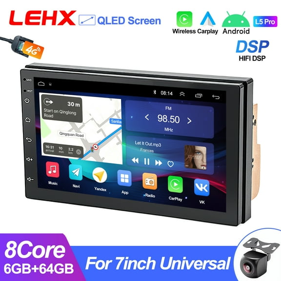 LEHX L6 Pro 4G LTE 8 Core Universal 7inch Double Din HIFI DSP Car Stereo 6G+64G Android 15 Wireless Carplay  Android Auto QLED Screen Radio Bluetooth GPS WiFi