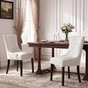 LEHZROAJ Beige Tufted Linen Dining Chairs Set of 2, Upholstered Wingback Side Chairs with Button Tufted Back Solid Wood Legs, Farmhouse Kitchen Chairs for Dining Room, Living Room