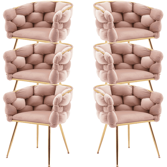 LEHZROAJ Modern Upholstered Dining Chairs Set of 6,Side Chair Oversize Gold Metal Leg for Dining Room,Kitchen,Restaurant(Pink)