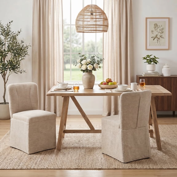 LEHZROAJ Upholstered Linen Fabric Dining Chair Set of 2, Modern Armless Deskchair for Dining Room, Living Room,Kitchen (Brown)