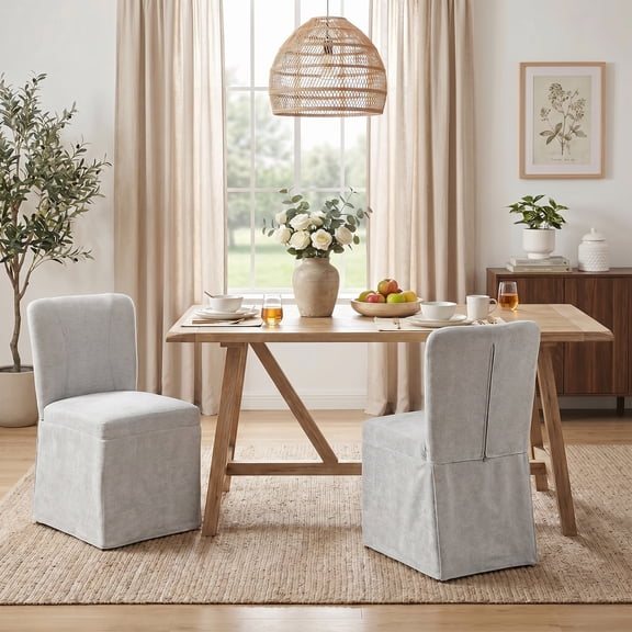 LEHZROAJ Linen Fabric Upholstered Dining Chairs Set of 2,Modern Armless Side Chair High Back for Dining Room,Living Room,Kitchen(Grey)