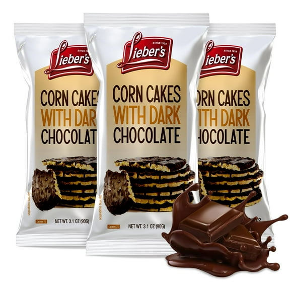 LEIBERS Dark Chocolate Coated AIF4Corn Cakes Snack pack - 3 Packs - 6 Cakes Per Pack (Total 18 Cakes) - Kosher Certified Dairy-Free