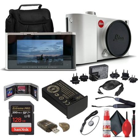 LEICA TL2, Silver Anodized Finish (18188) + Sandisk 128GB Extreme Pro Memory Card + Padded Medium Case + Neck Strap + Memory Card Reader