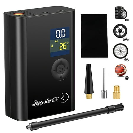 LEICESTERCN Tire Inflator 150PSI 6000mAh Air Compressor with LED Emergency Light Automatic Fill / Stop and Memory Function Compatible with / Balls / Car included 4 Types of Nozzles Storage Bag