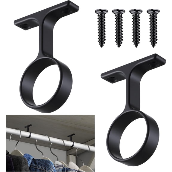 LEIFIDE 2 Pcs 1 5/16 Inch Diameter Round Wardrobe Closet Rod Suspended Center Support with Installation Screws Curtain Ceiling Mount Bracket for Home