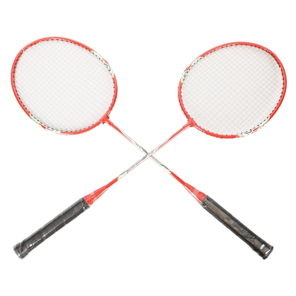 LEIJIAER Professional Iron Alloy Badminton Racket Set of 2 Player Training Replacement Equipment, Head-Heavy Frame, Red, 27.1 inches / 68.8 cm Length