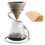 LEIJOCO Pour Over Coffee Maker Set – Includes Glass Coffee Dripper, Metal Dripper Stand, Heat Resistance 600ml Coffee Server and 40 Count Paper Coffee Filters, 4 in 1 Bronze Set