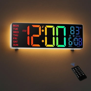 LEIKE 10.5" Large Digital Wall Clock with Auto DST Brightness Dimmer White