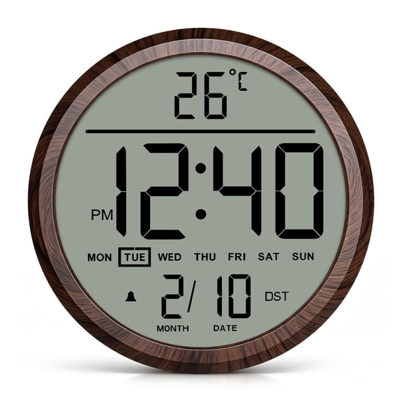 LEIKE 8" Battery-Operated Alarm Clock with Date, Temperature, Auto-DST, NO Blue Light Silent Operation for Classroom