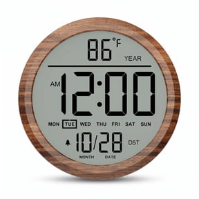 LEIKE 8" Battery-Operated Digital Wall Clock with Date, Temperature, Auto-DST, NO Blue Light Alarm Clock, Silent Operation for Classroom